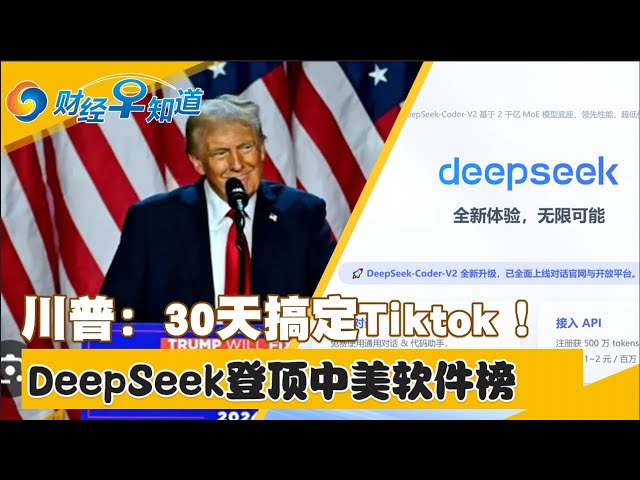 川普：30天搞定Tiktok！DeepSeek登中美下载量首位！中国券商从业者去年减近2万人！王星案幕后黑手“颜十六”被抓！中国60家光伏企业去年合计亏损556亿！财经早知道Jan 27，2025