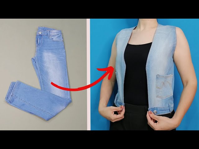 Great Sewing Idea , How to Transform an old Jeans into a new Vest  quickly