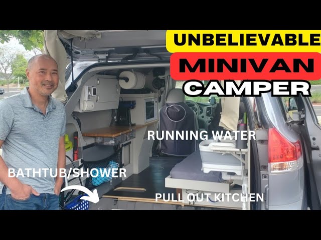 Best DIY Minivan Camper I've seen/ sleeps 2, shower, kitchen, running water & more