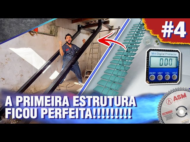 FINALIZAMOS A PRIMEIRA ESTRUTURA DA ESCADA DE AÇO DA CASA DE ISOPOR - DIÁRIO DE OBRA #4