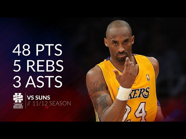 Kobe Bryant 48 pts 5 rebs 3 asts vs Suns 11/12 season