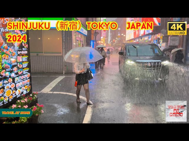 4k hdr japan travel 2024 | Heavy Rain Walk in Shinjuku（新宿）Tokyo  |  Relaxing Natural City ambience