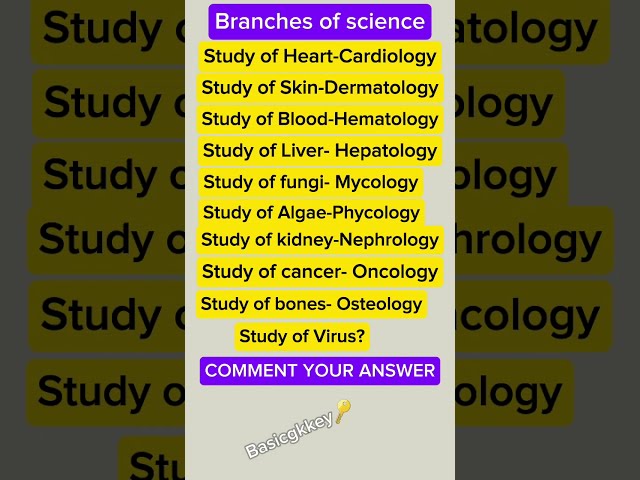 BRANCHES OF SCIENCE|BASIC GK KEY🔑|#Shorts feed|#viralvideo