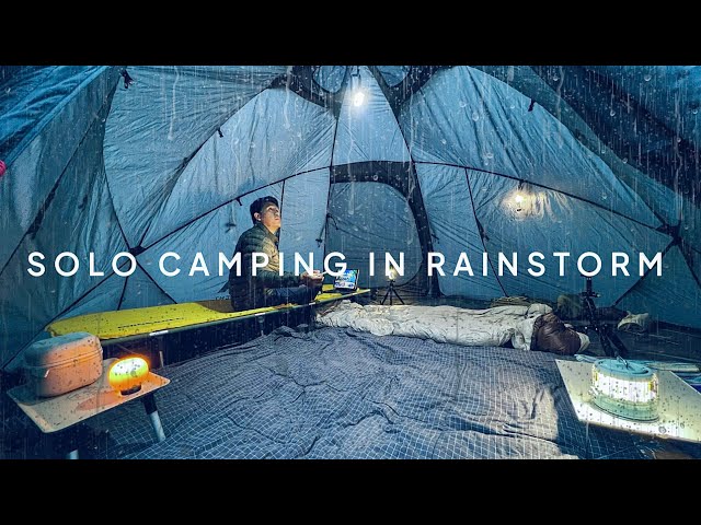 COZY HOT TENT CAMPING IN RAINSTORM • ASMR