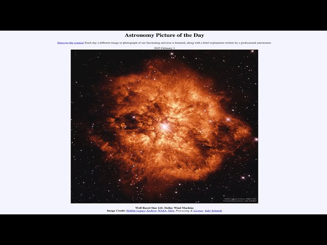 Astronomy Picture of the Day - February 03 - Wolf Rayet Star 124  Stellar Wind Machine