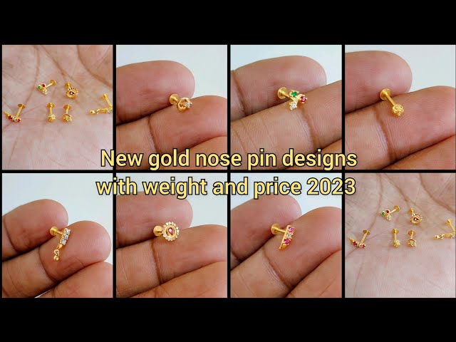 gold new nose pin designs with price/gold nose ring designs for girls with Price 2023