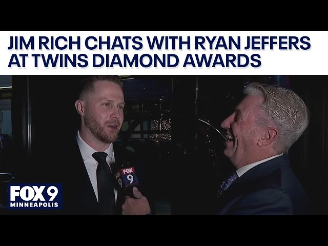 FOX 9's Jim Rich talks with catcher Ryan Jeffers at Twins Diamond Awards