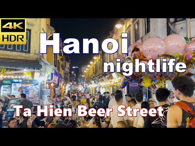 4K HDR | Night Walk in Hanoi - 45 min Tour With Captions & Binaural Sound - Vietnam 2023