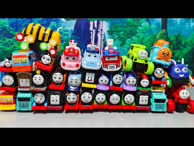 playing and unboxing train thomas and friends, pororo car, ambulance car, ice cream car, choco train