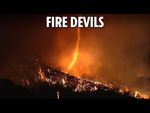 Incredible footage shows fire TORNADOES being whipped up by winds as LA blaze continues to rage