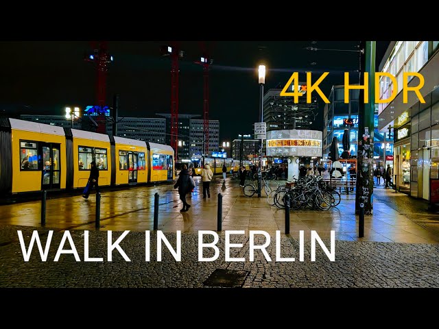 Germany, Berlin - Alexander Platz rainy night walk // 4K HDR ASMR