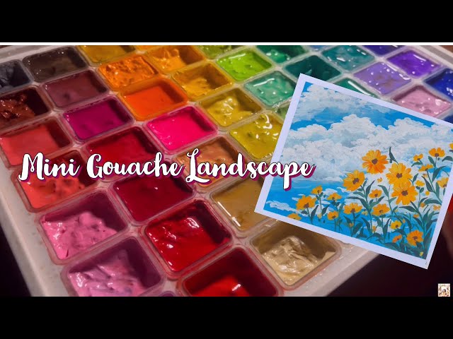 Mini Gouache Landscape | Painting no #1 Easy Gouache Painting Idea