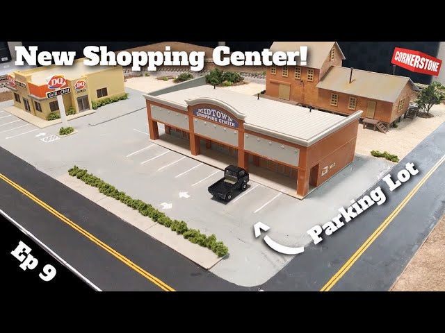 Building HO Train Layout - Ep 9 - Walthers Shopping Center & Parking Lot Lines!