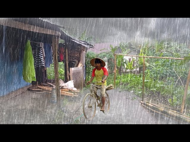 EXTREME WEATHER: Heavy Rain & Thunder in Indonesia 🌧️⚡ | Walking in Storm & Relaxing Rain Sounds