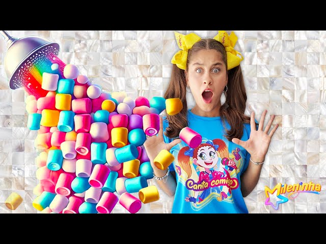 Mileninha BRINCA no CHUVEIRO MÁGICO de MARSHMALLOW 💛 Kids Pretend Play Magic Shower