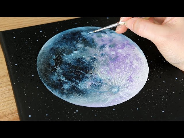 Full Moon Painting 🌝| Black Canvas Acrylic Painting | How to paint moon #111