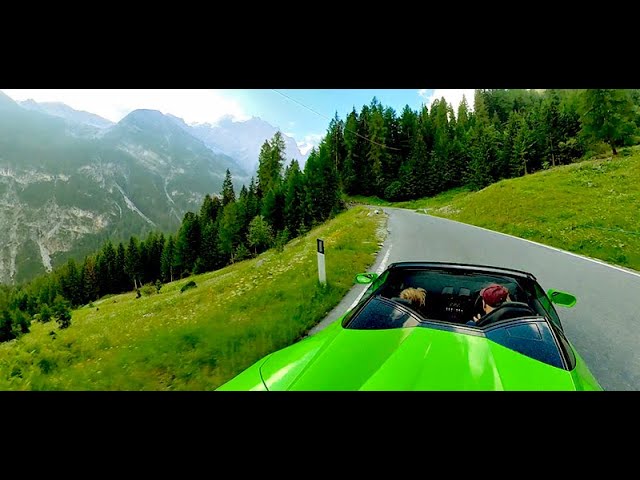 Stelvio Pass Attack in Lamborghini Huracan, closely followed by a Triumph, Corvette & Aston