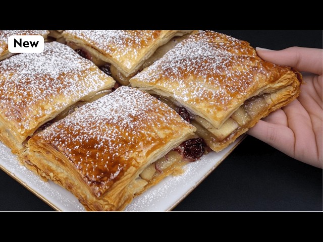 Just puff pastry and 3 apples. Quick recipe for a delicious dessert in 10 minutes!