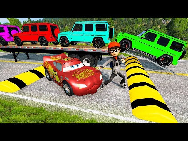 TRANSPORTING PIXAR CARS & FRUITS WITH COLORED & JOHN DEERE vs CLAAS vs TRACTORS - BeamNG.drive #962