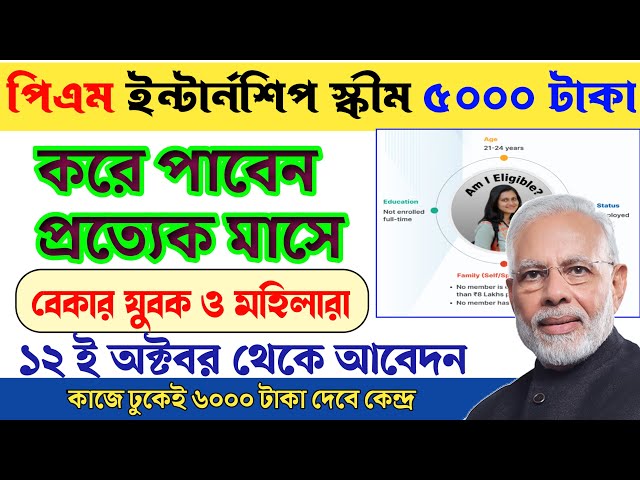 কেন্দ্র সরকারের নতুন স্কীম পিএম ইন্টার্নশিপ প্রত্যেক মাসে ৫০০০ টাকা।। pm internship scheme Apply।।