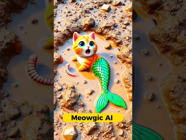 Mermaid Cat's Muddy Adventure Turns into a Scary Surprise 😱#shorts #ai #cuteanimal #cutecat