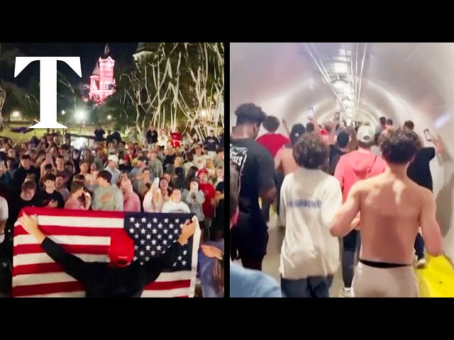 Students celebrate Donald Trump's victory in Alabama and Virginia