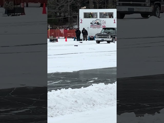 Old 4 Door B Body vs nice Chevy Square Body pickup. Good day of racing at Merrill Ice Drags.