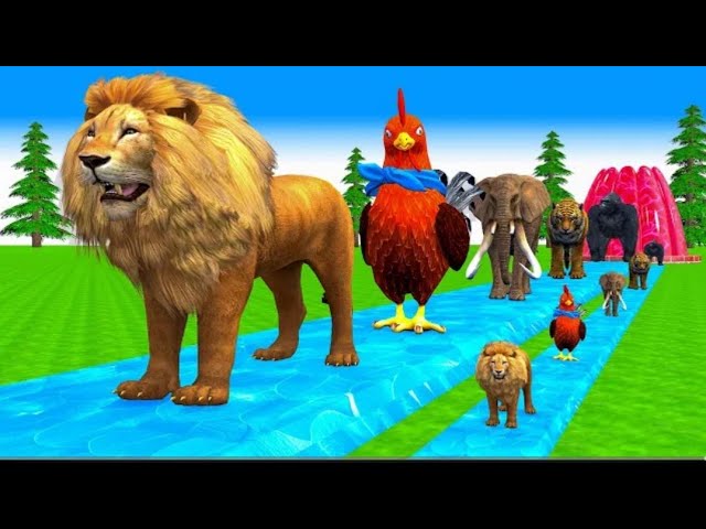 5 Giant Duck Cartoon Cow Elephant Tiger Dinosaur Paint Wild Animals Crossing Fountain Animation Q585