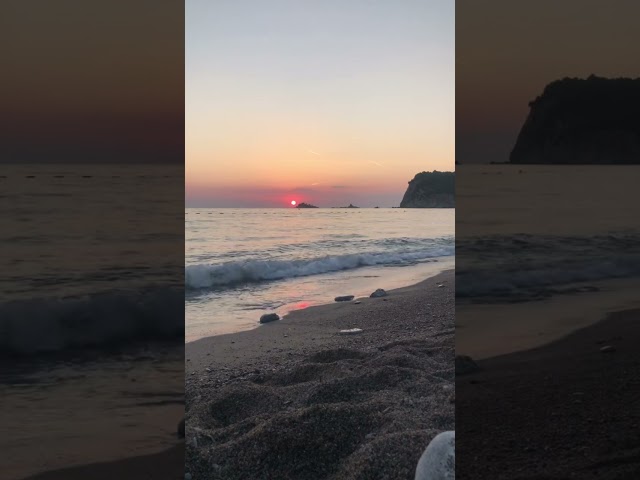 Beautiful sunset view at Buljarica beach in Montenegro filled with relaxing sounds of the sea.