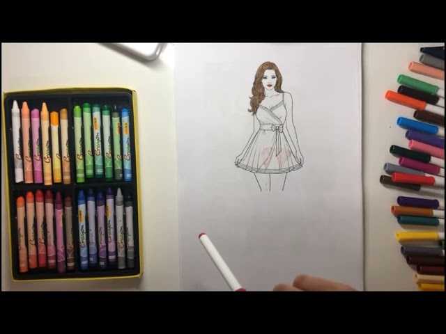 Color the picture of a girl wearing a beautiful dress