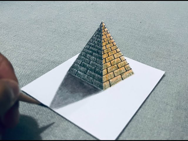 easy draw 3d pyramid on paper for beginners, how to draw 3D pyramid