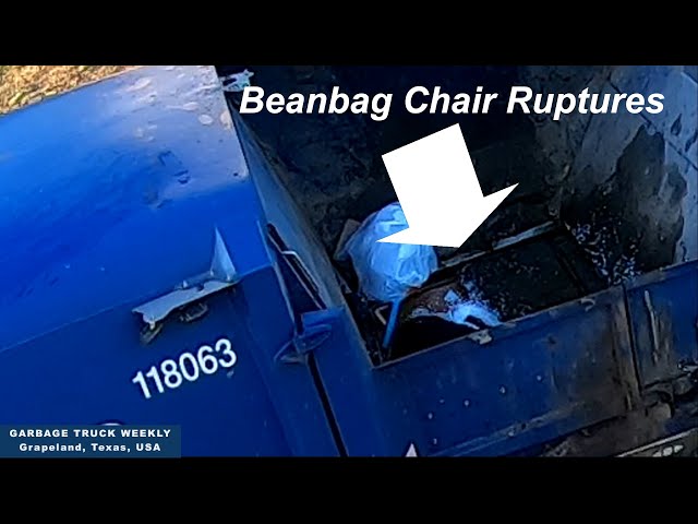 03/16/2022  Garbage Truck Hopper View - Special Garbage Truck Weekly beanbag chair spewing beads