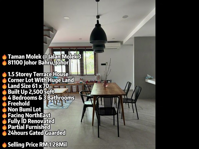 🔥Taman Molek @ 1.5 Storey Terrace Huge Corner 61x70 Fully ID Renovated Furnished G&G