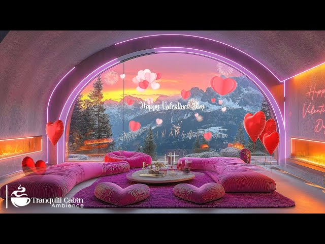 Romantic Jazz Valentine’S Day Mountain Retreat 💕 Cozy Pink Fireplace & Dreamy Winter Ambience