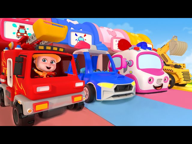 Wheels On The Bus - Animation Of Colorful Cars | Ryan Indonesian - Children's Songs