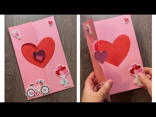 Valentines Day Greeting Card with Spinning Heart 🩷 Easy Card Making DIY with Paper ✨