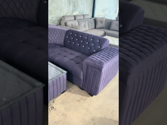 Purple Velvet L-Shaped Heavy Sofa Set