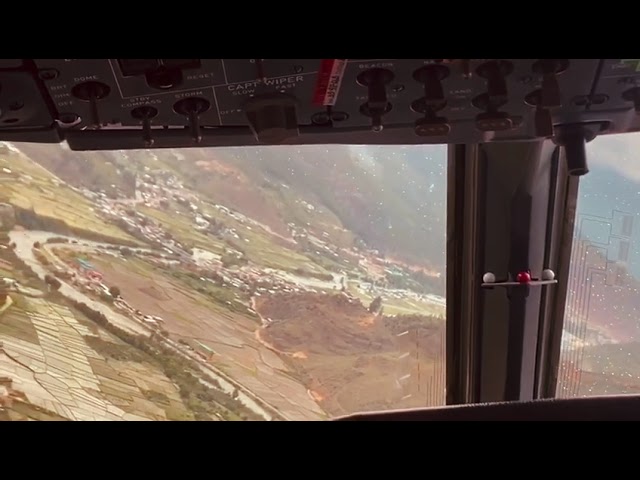 Landing at Paro Airport in Bhutan - cockpit view