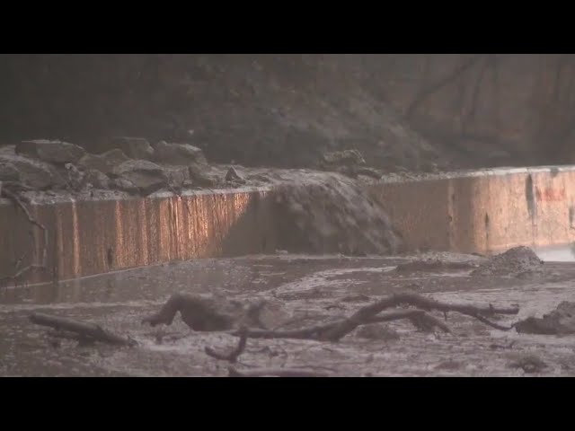 LA rain floods Palisades Fire burn scar area