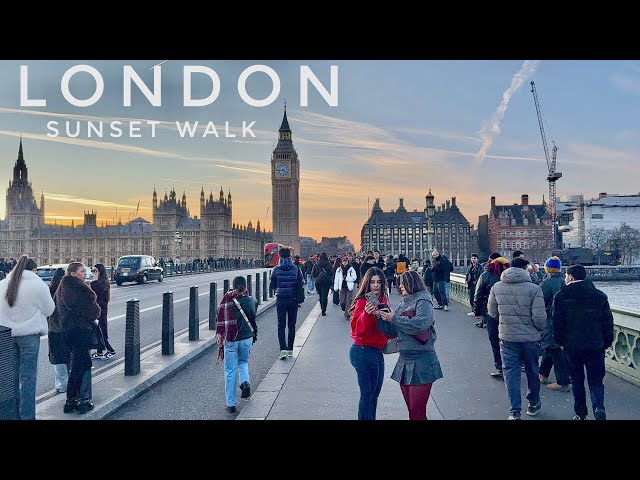 England, Central London Sunset Walk | Relaxing Walking tour Big Ben, Tower Bridge | 4K HDR