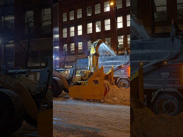 Snow removal in Downtown Montreal at night #snowremoval