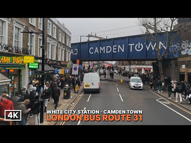 Sunday Bus Ride on Route 31: Double-decker Bus Point-of-view from White City to Camden Market in 4K