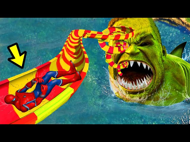 GTA 5 HULK SHARK  Water Slides SPIDERMAN  - WATER RAGDOLLS (Euphoria Ragdolls) ep.22