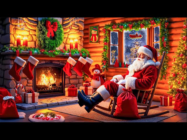 Santa Claus With Cozy Christmas Fireplace 🎅 Relaxing Instrumental Christmas Music🎄Christmas Ambience