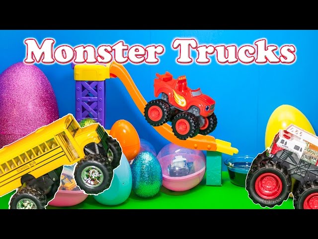 Assistant Opens Monster Truck Surprise Eggs with Blaze and the Monster Machines