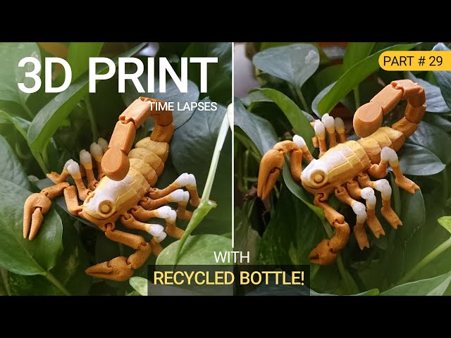 3D Print - Time Lapse flexi scorpion with Recycled bottle || Part #29