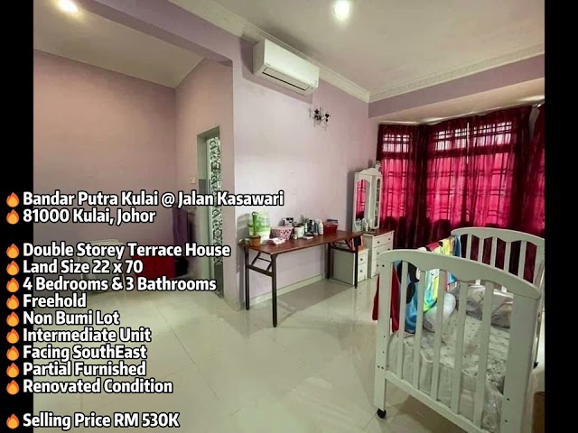 🔥Bandar Putra Kulai @ Jalan Kasawari Double Storey Terrace 22x70 Renovated Furnished