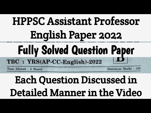 HPPSC Assistant Professor English Paper 2022 | Fully Solved Question Paper | Detailed Explanation |