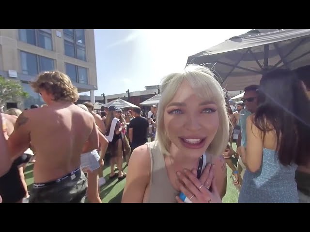 NEW TO VR WATCH THIS A cute Dj with freckles at a pool party tells us how it is 🎉 in VR 180 3D