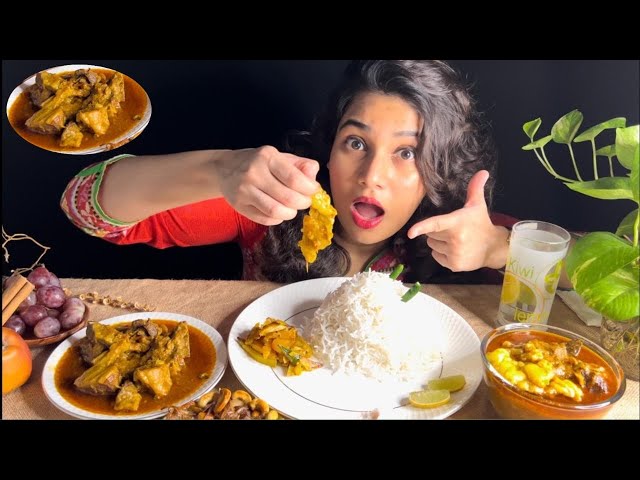 EATING SHOW | SPICY MUTTON CURRY, MUTTON FAT CURRY, RICE, KUMRO ALU PEYAJ VAJA | MUKBANG